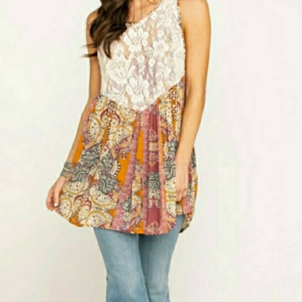 NWT FREE PEOPLE Boho Trapeze Tunic Sexy Top dress lacy lace XS